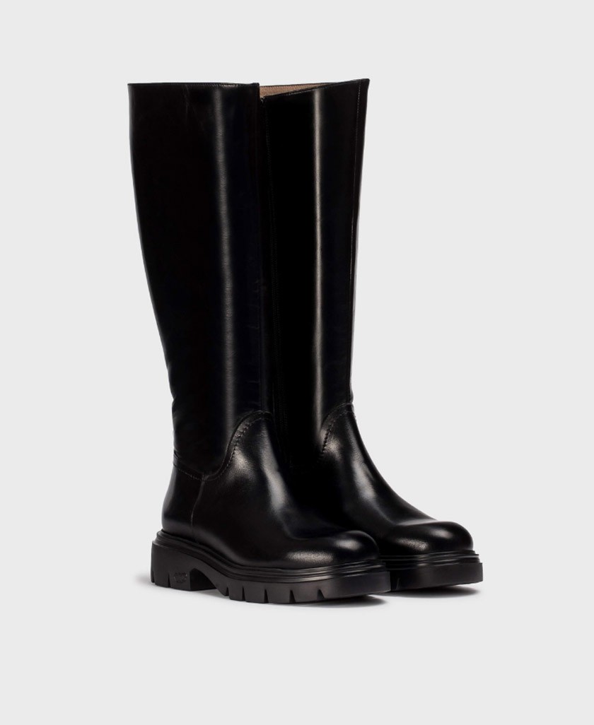 Bota alta negra de piel Wonders Bones 05 A-4304