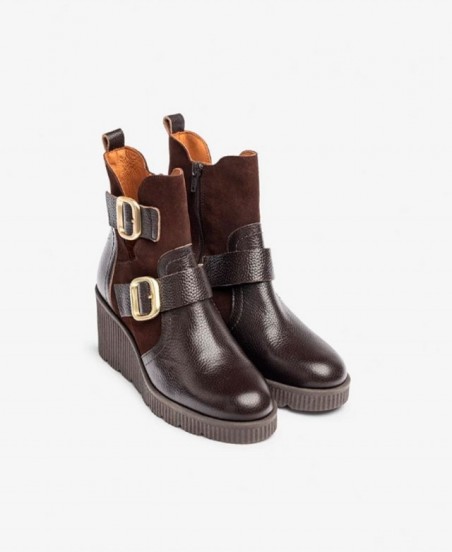 Botines de cuña con hebillas Yokono Madona 011