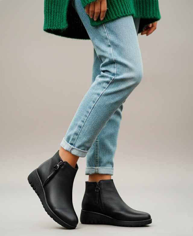 Happy Monk Granada 007 Black Zipper Ankle Boot