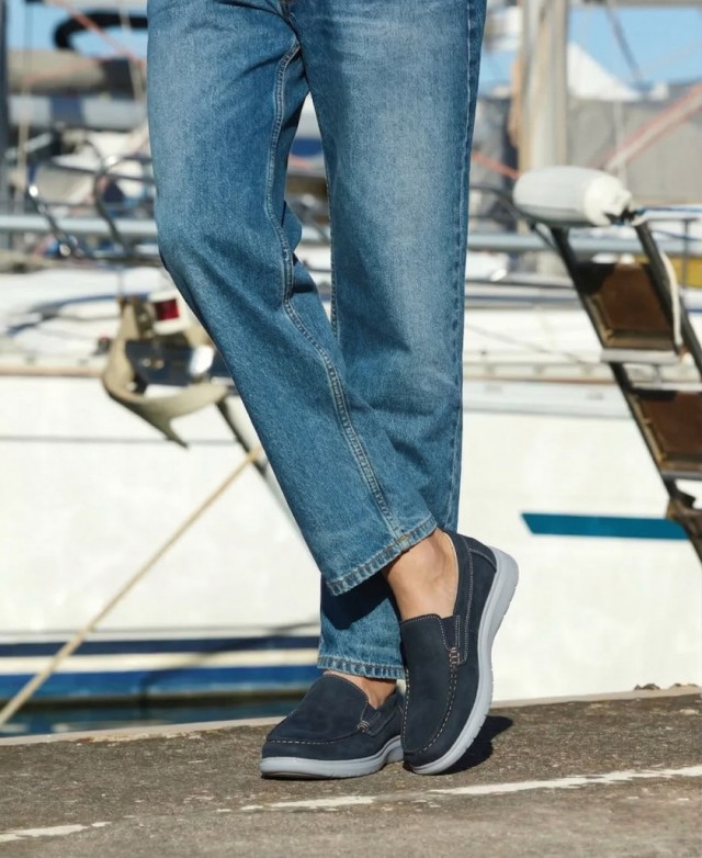 Imac 350860 Men's navy blue leather moccasins