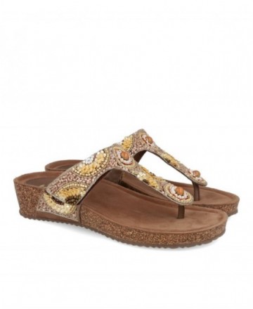 Sandalias cuña con abalorios para mujer Tambi 6504