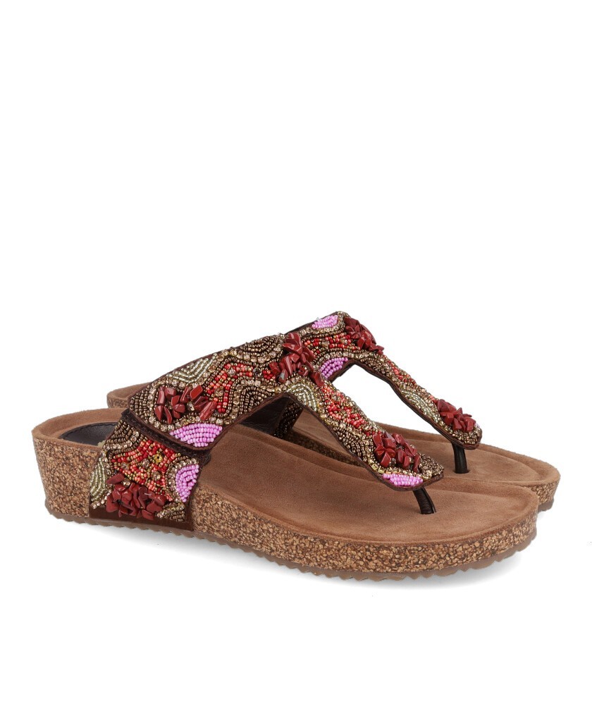 Sandalias de abalorios cuña baja Tambi 10183