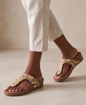 Women's Beaded Wedge Sandals Tambi 6504