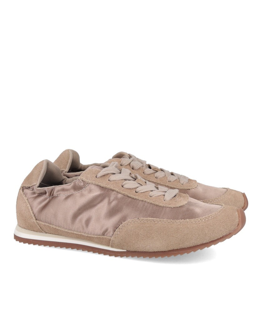 Gioseppo 80663-P Beige Leather and Satin Sneakers