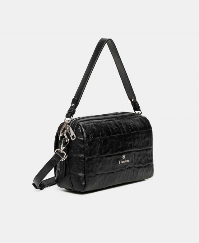 Bolso negro con doble asa Binnari Creta 21262