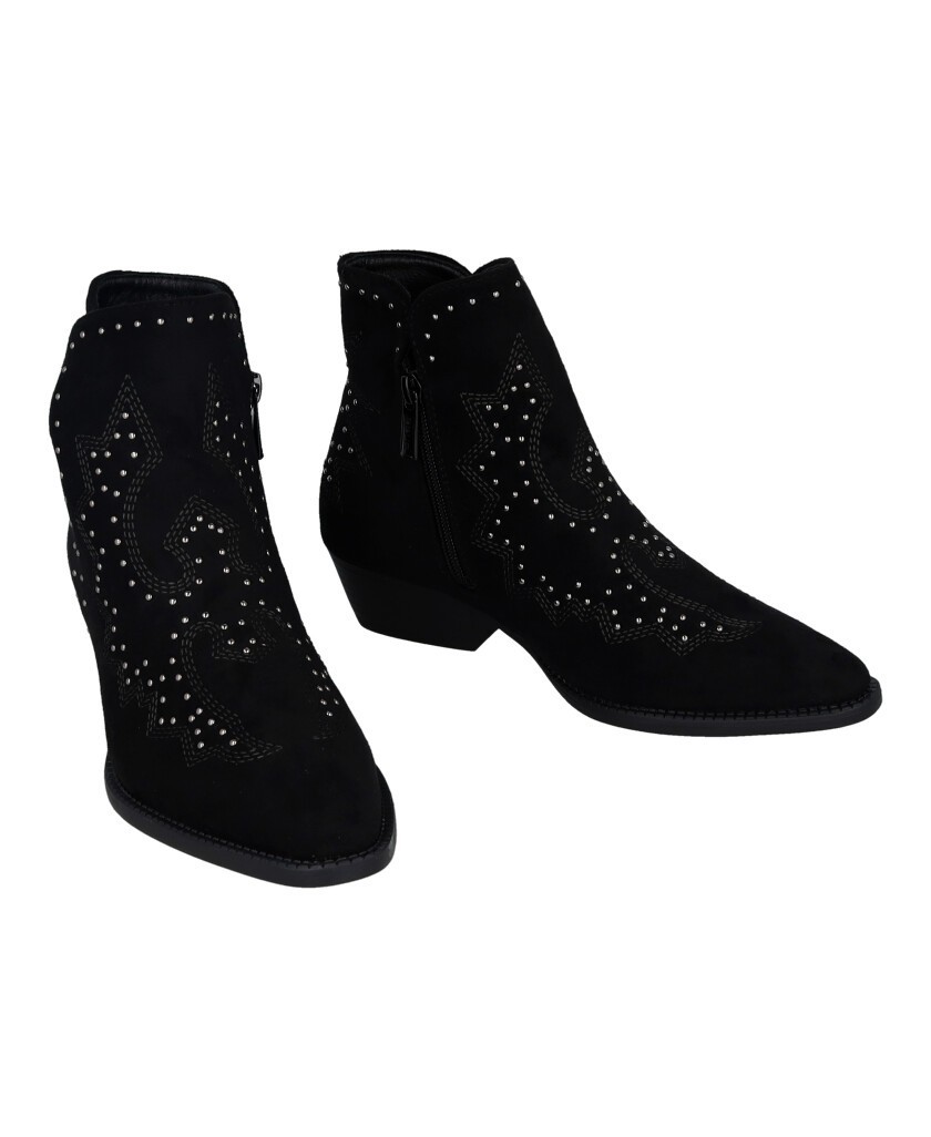 Botín cowboy negro con tachas y bordados BBup 2763