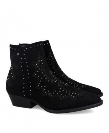 Botín cowboy negro con tachas y bordados BBup 2763