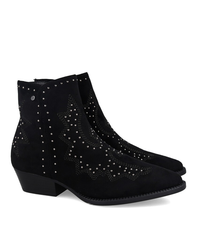 Botín cowboy negro con tachas y bordados BBup 2763