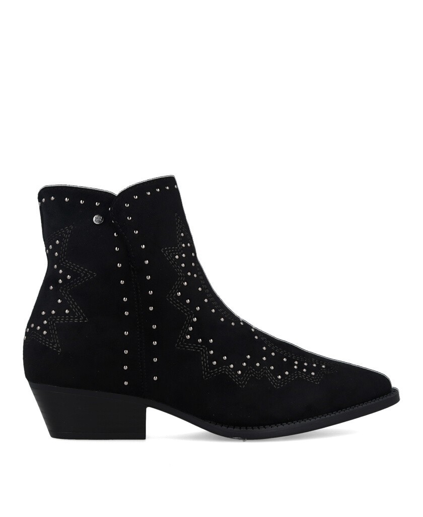 Botín cowboy negro con tachas y bordados BBup 2763