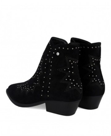 Botín cowboy negro con tachas y bordados BBup 2763