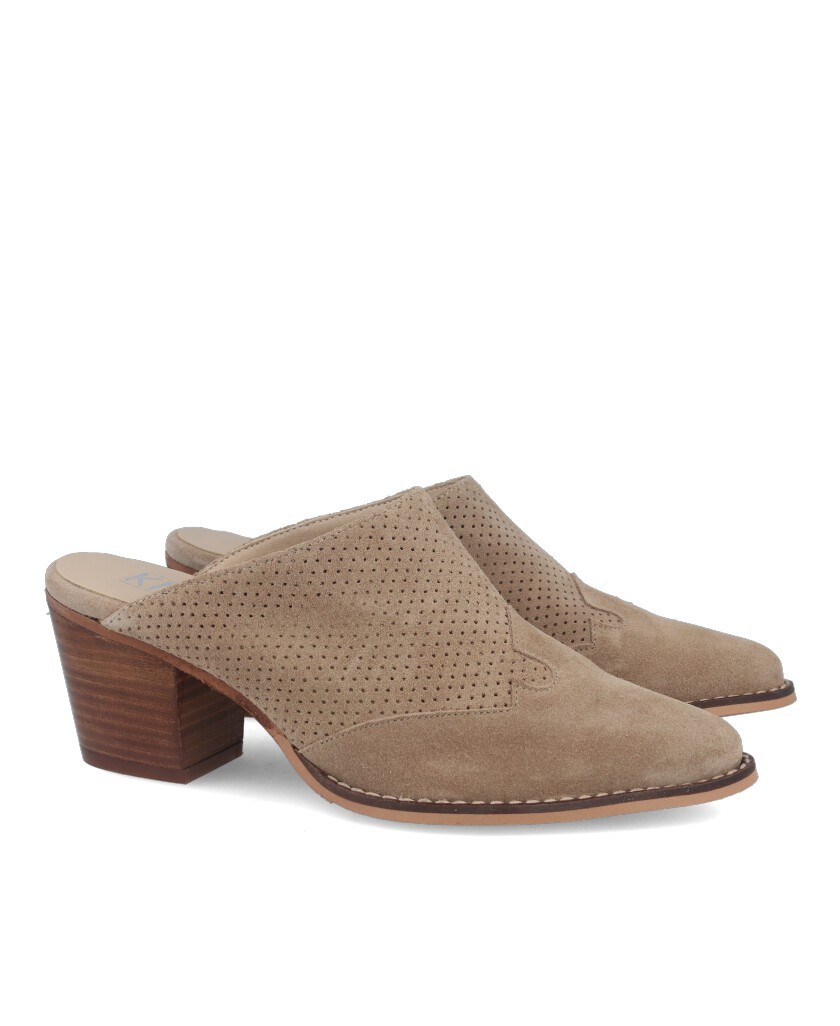 Woman's clogs in taupe leather Kissia 420