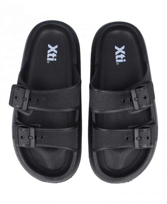 Sandalias para mujer en color negro Caracteristicas altura de piso 3 cm ideal para la playa o la piscina suela de goma termopla