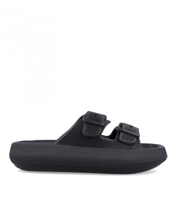 Sandalias para mujer en color negro Caracteristicas altura de piso 3 cm ideal para la playa o la piscina suela de goma termopla