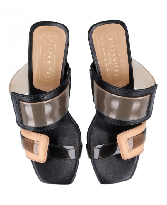 black mid heel sandals