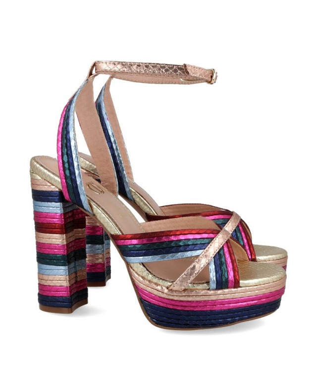 Sandalias para mujer en color multi Caracteristicas con hebilla tacon 9 o mas cm zapato de estilo casual suela de goma termopla