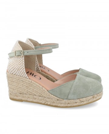 Gaimo Iggy Green leather espadrilles with wedge