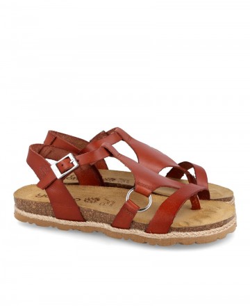 Zapatos Mujer - Sandalia plana de piel marrón Yokono Chipre 021