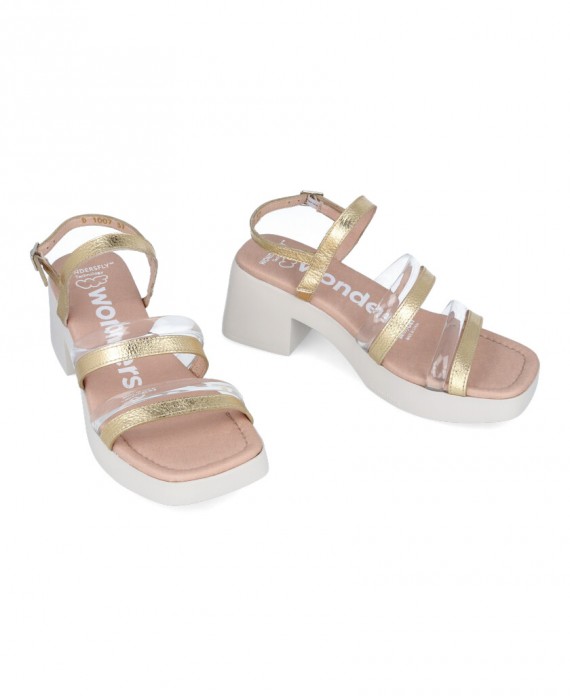 golden wide heel sandal