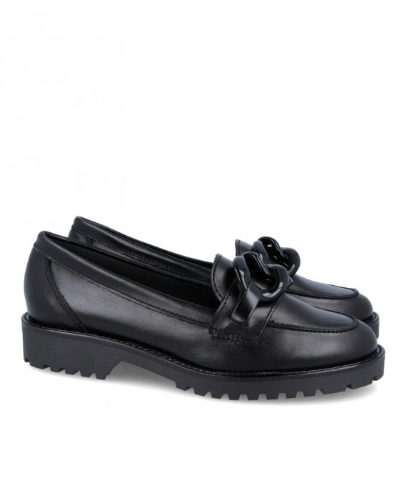 Catchalot 5005 Black flat loafers with chain