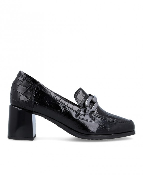 black heeled loafers