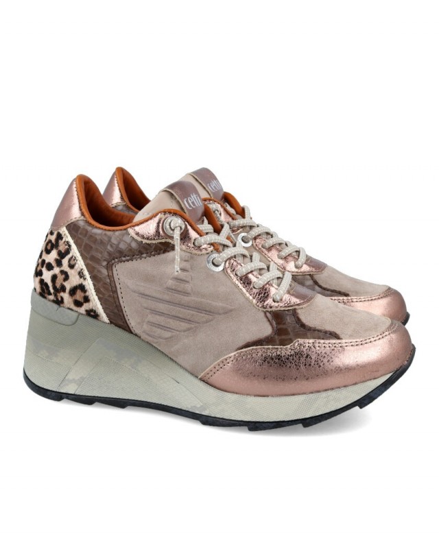 Cetti C-1337 Women's wedge leopard sneakers