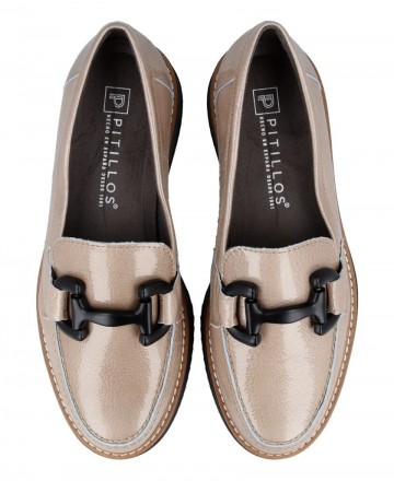 beige patent loafers