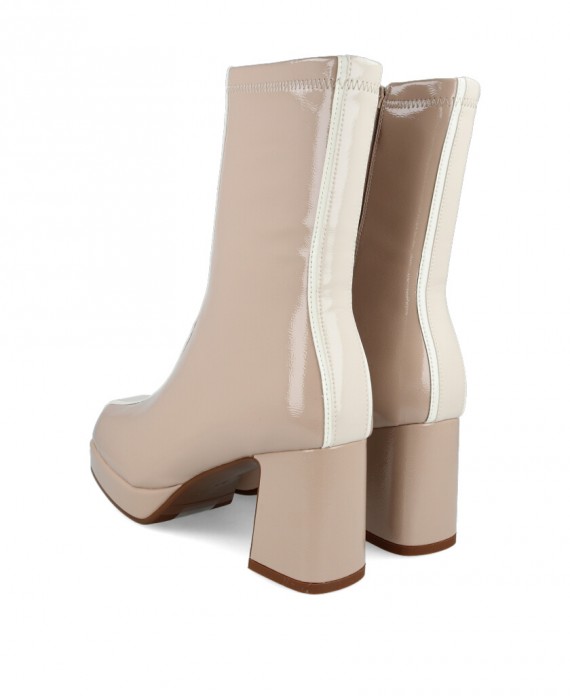 beige patent leather ankle boots