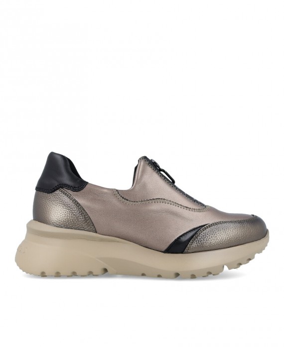 Sneakers para mujer en color metalizado Caracteristicas con cremallera cuna 4 cm zapato de estilo casual suela extra light exte
