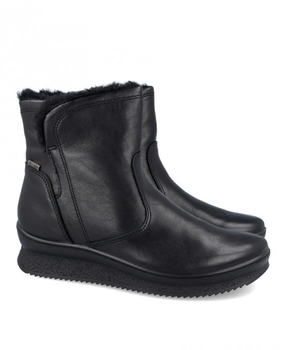 Imac 456818 Black leather ankle boot with fur