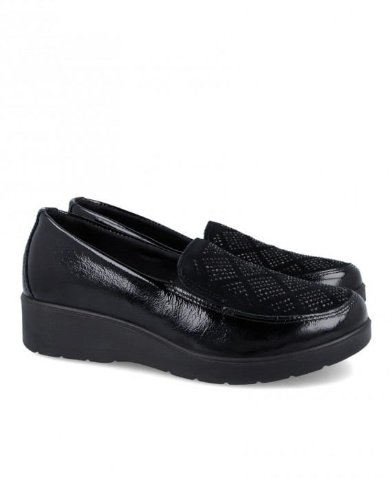 Imac 455550 Black wedge loafers with rhinestones