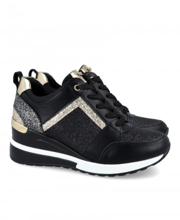 Exé EX2131 Shiny black sneakers with wedge