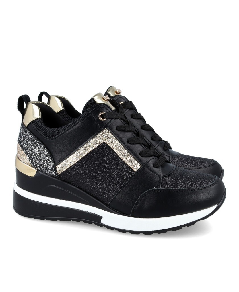 Exé EX2131 Shiny black sneakers with wedge in black