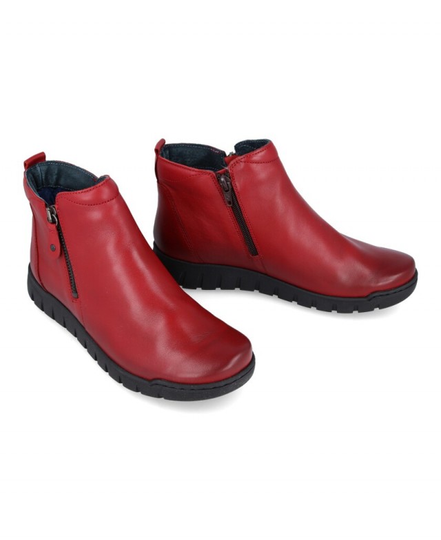 Red leather flat deals ankle boots