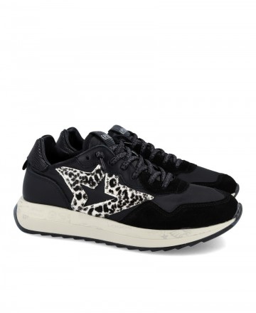 Cetti C-1311 Black sneakers with leopard detail