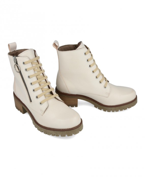 Botines para mujer en color blanco Caracteristicas cordones y cremallera tacon 5 cm zapato de estilo casual suela de goma termo