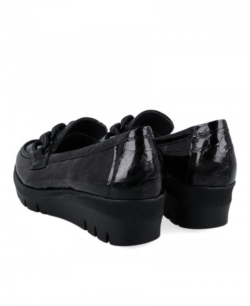 Zapatos de para mujer en color negro Caracteristicas mocasin cuna 5 cm piso de goma termoplastica exterior piel e interior forr