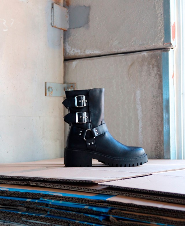 Studded buckle hotsell biker boots