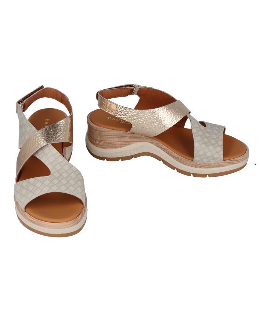 Sandalias beige de cuña Paula Urban Nabuk 27-671