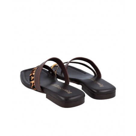 Bryan Zoe animal print flat sandals.