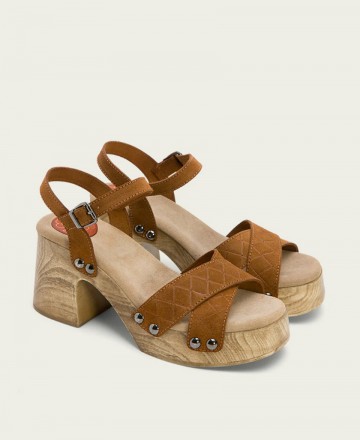 Leather sandals with wide heel Porronet Mabel