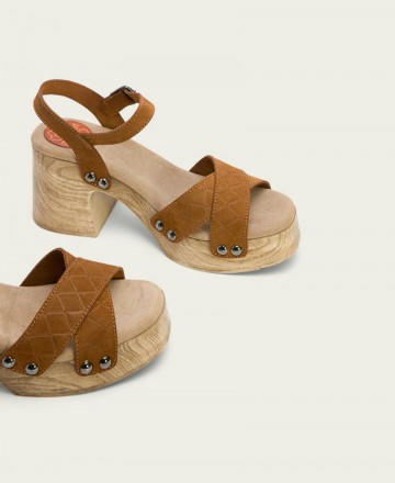 Leather sandals with wide heel Porronet Mabel