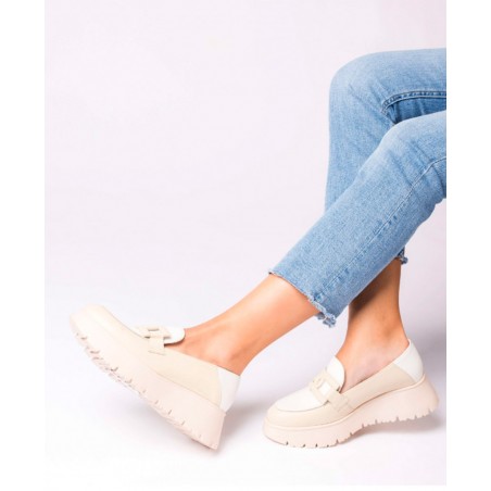 h2Mocasines con plataforma Wonders Venecia h2 pMocasines con plataformas Wonders Venecia para mujer en color beige y blanco Car