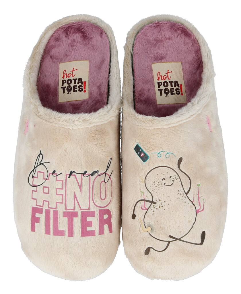 Hot Potatoes Sherburne slippers with a message