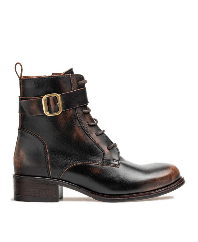 Yokono Mons Lace-Up Ankle Boots with Side Buckle