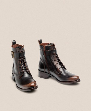 Yokono Mons Lace-Up Ankle Boots with Side Buckle