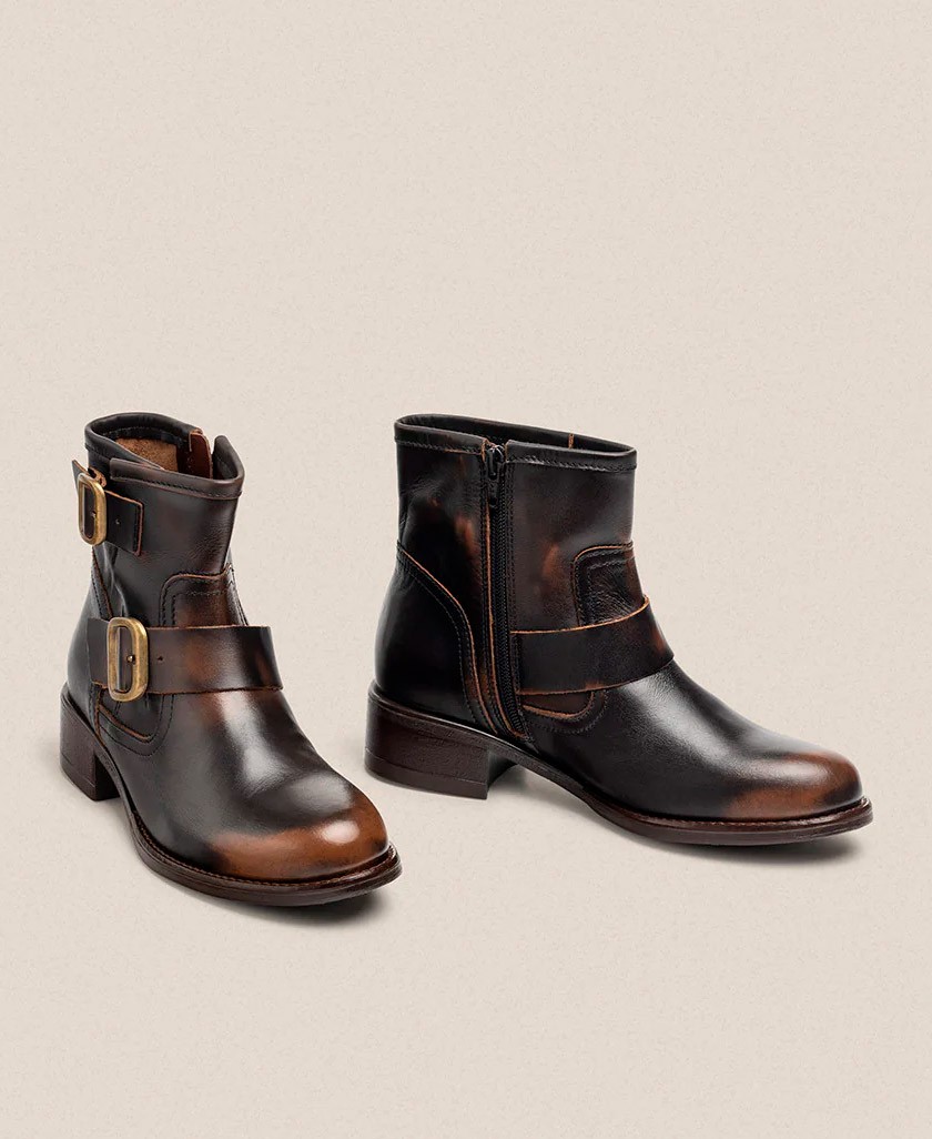 Botines planos con doble hebilla Yokono Mons 006