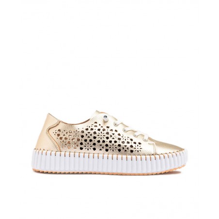 Yokono Sintra 002 Gold Lace Up Flat Shoes