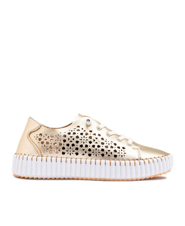 Yokono Sintra 002 Gold Lace Up Flat Shoes