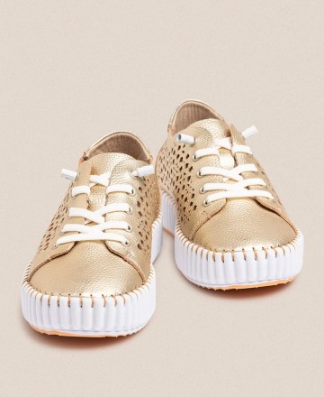 Yokono Sintra 002 Gold Lace Up Flat Shoes