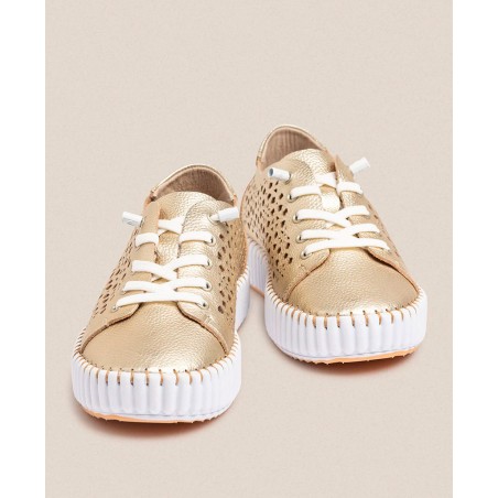 Yokono Sintra 002 Gold Lace Up Flat Shoes